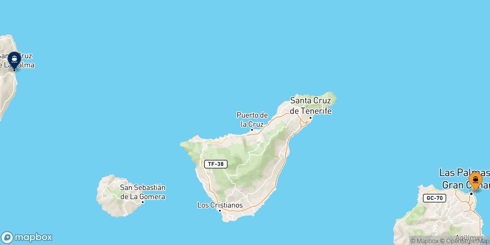Mapa de la ruta Las Palmas De Gran Canaria Santa Cruz De La Palma