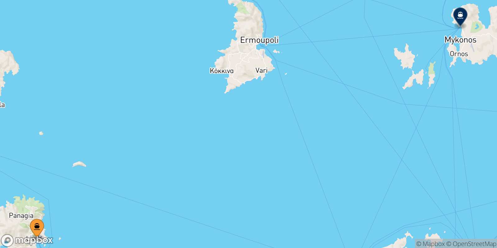 Mapa de la ruta Serifos Mykonos