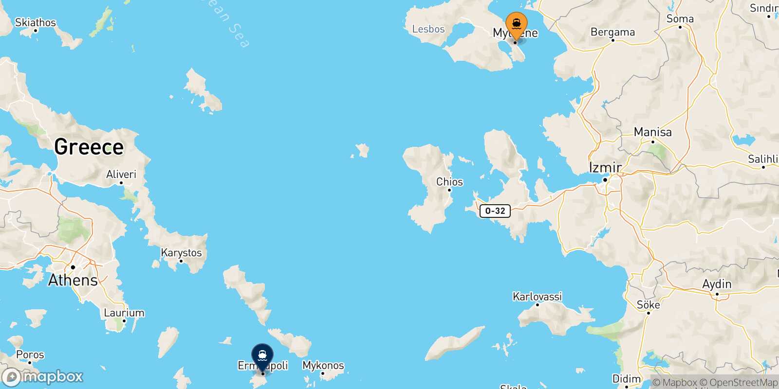 Mapa de la ruta Mytilene (Lesvos) Syros