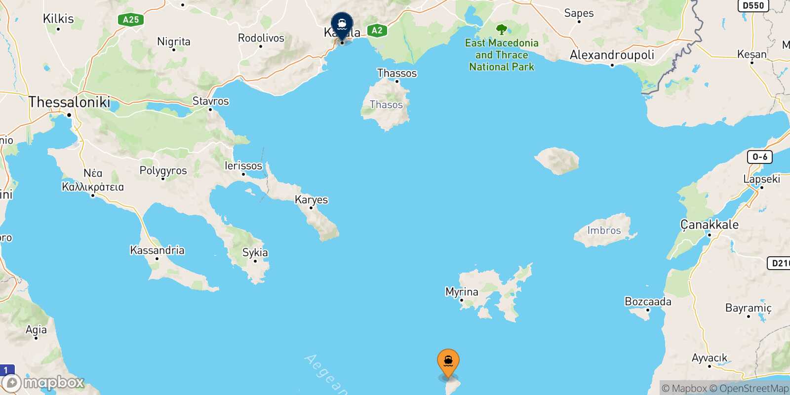 Mapa de la ruta Agios Efstratios Kavala