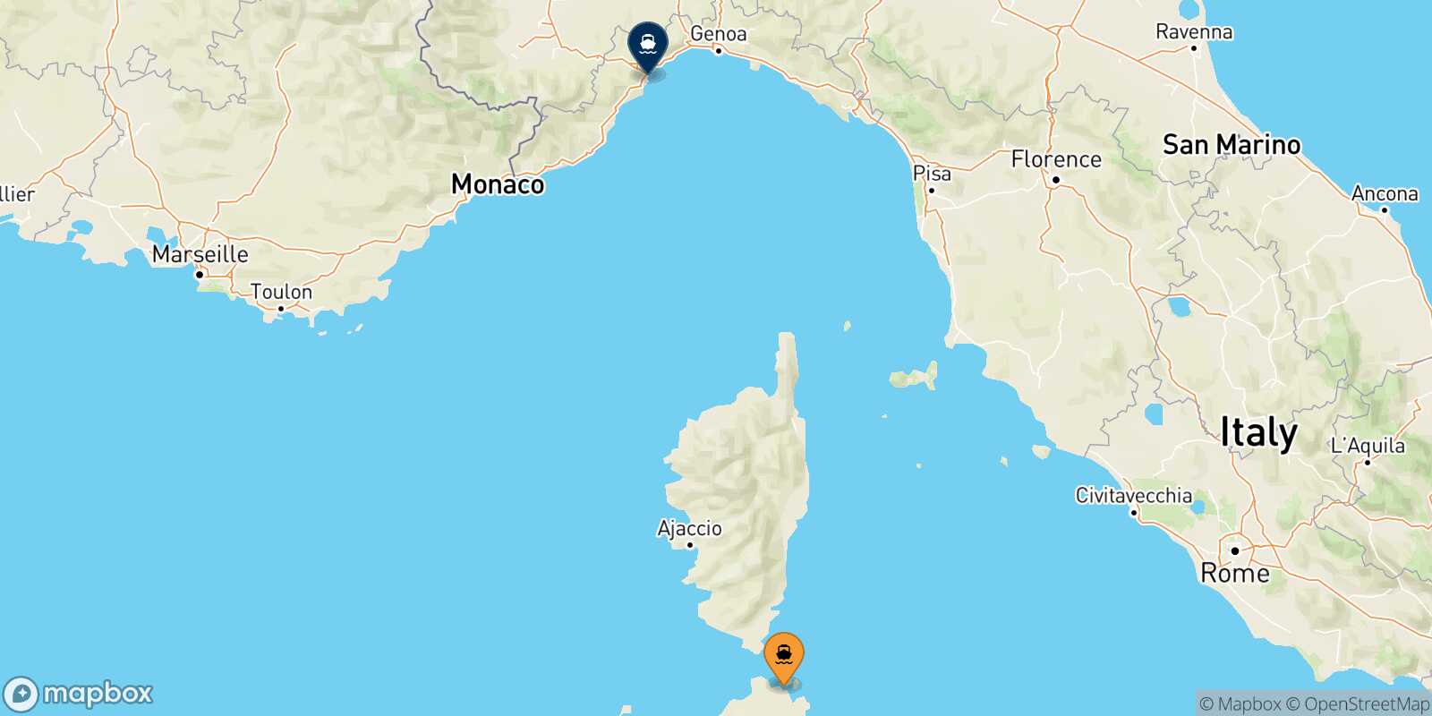 Mapa de la ruta Golfo Aranci Savona