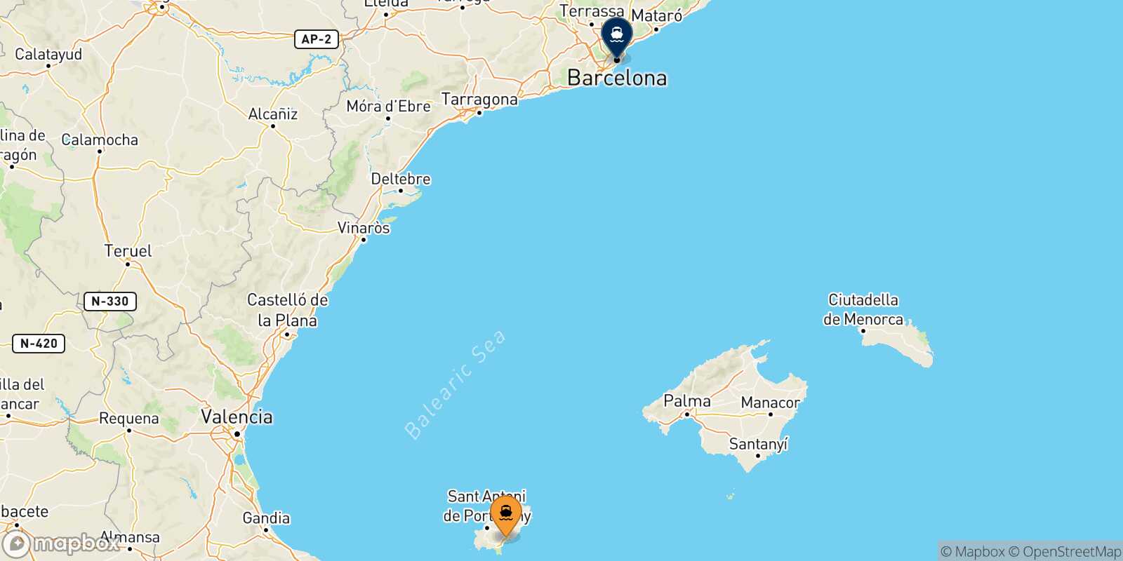 Mapa de la ruta Ibiza Barcelona