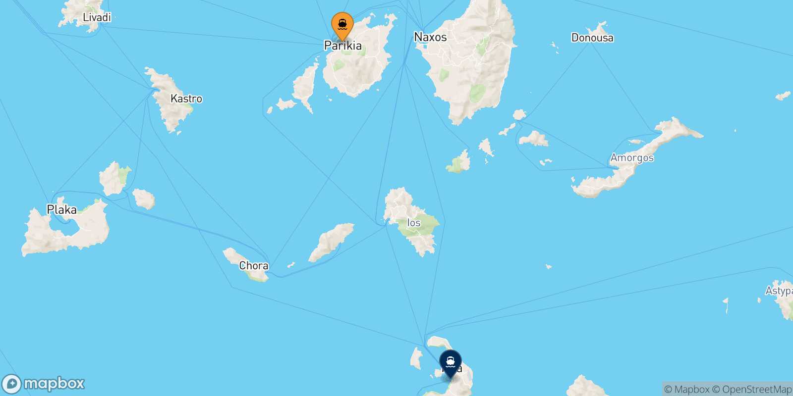Mapa de la ruta Paros Santorini