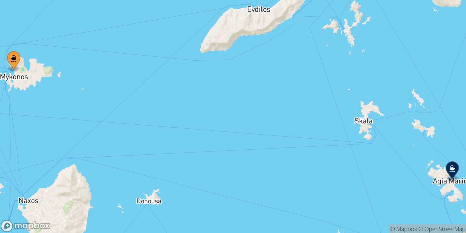 Mapa de la ruta Mykonos Leros