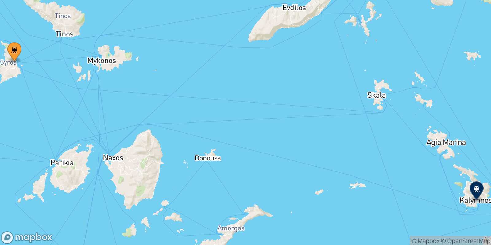 Mapa de la ruta Syros Kalymnos