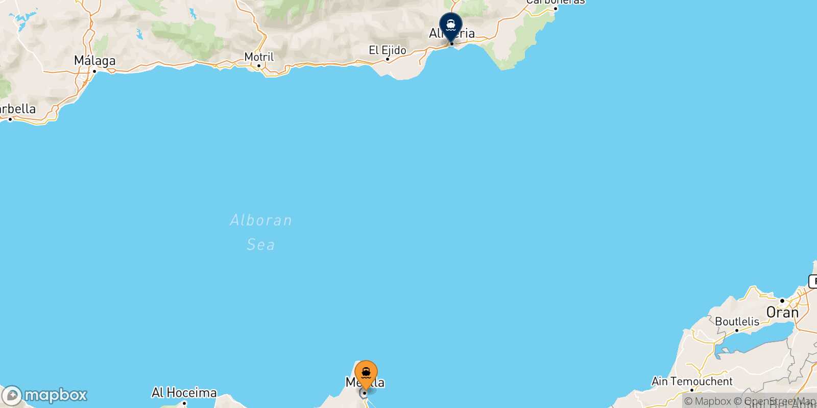 Mapa de la ruta Melilla Almería