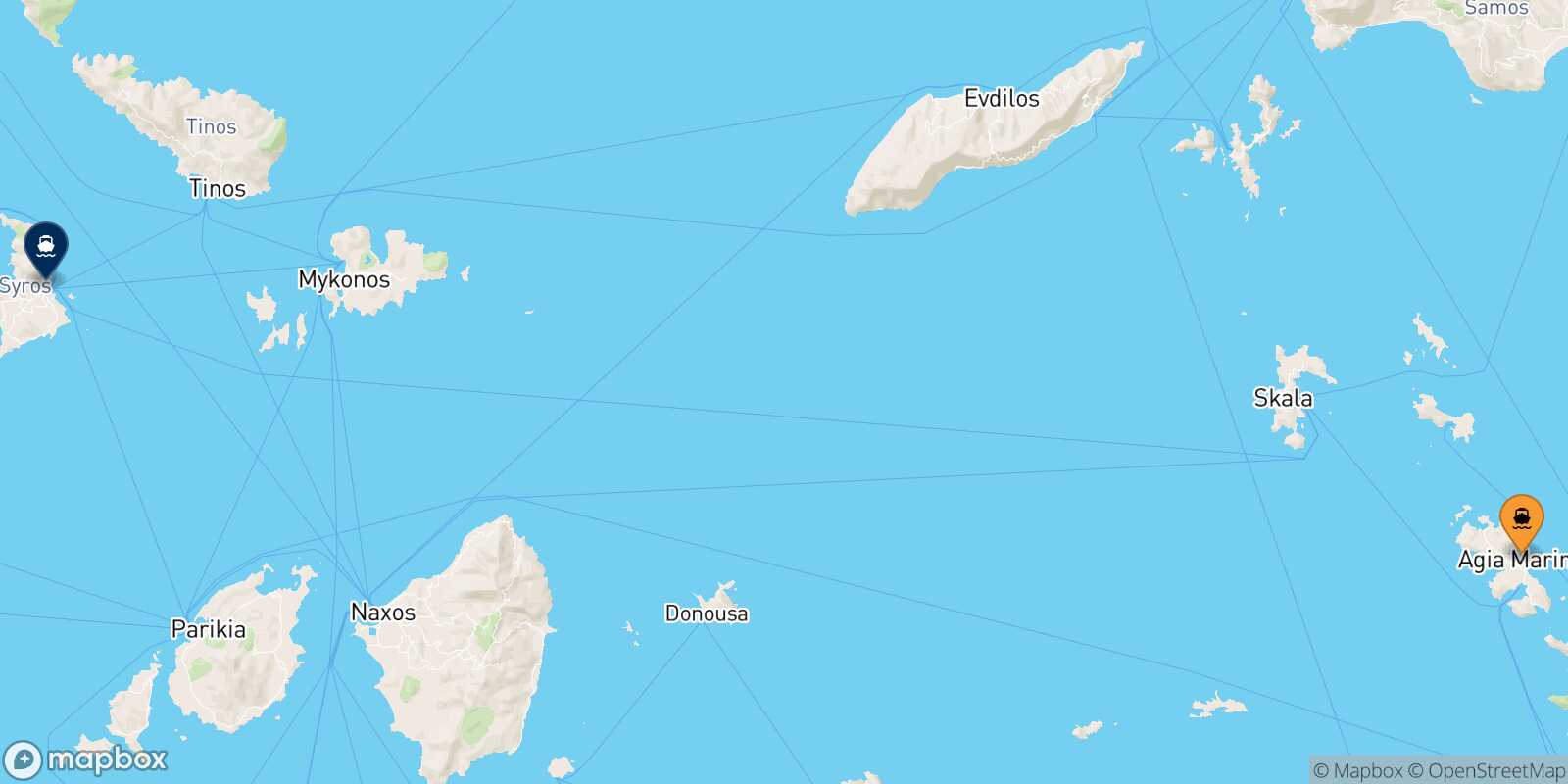 Mapa de la ruta Leros Syros