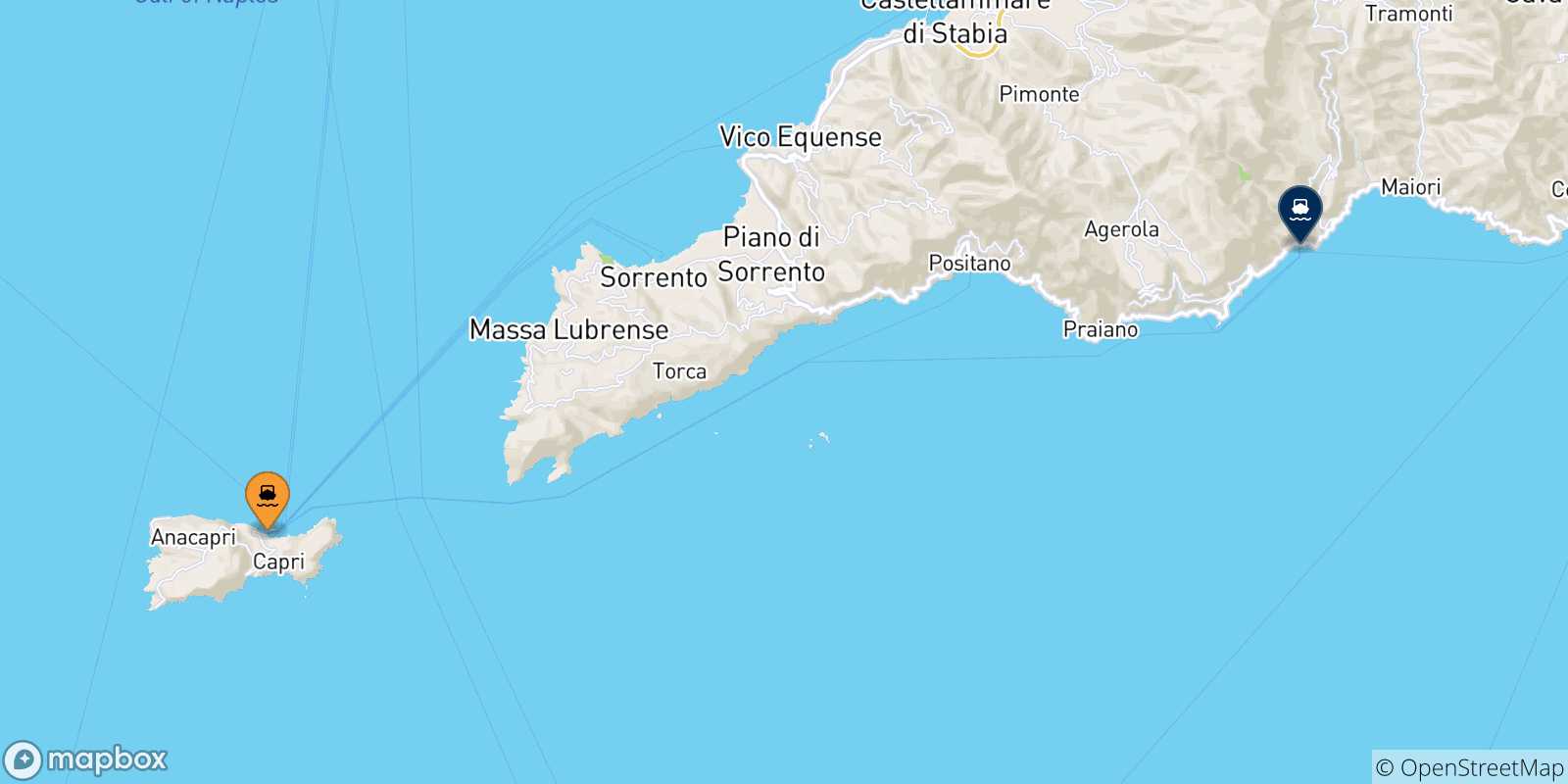 Mapa de las posibles rutas entre Golfo De Nápoles y  Amalfi