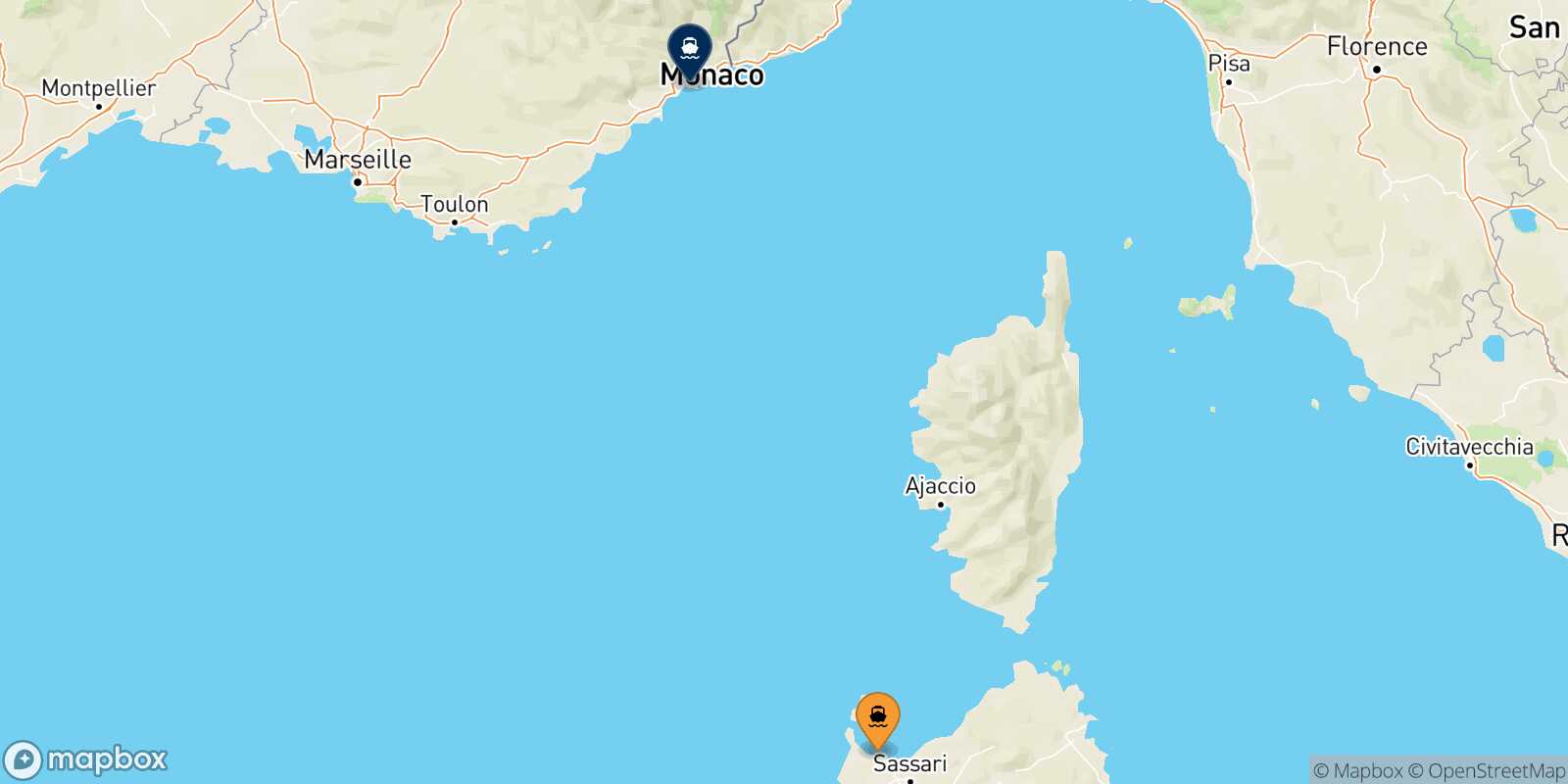 Mapa de la ruta Porto Torres Niza