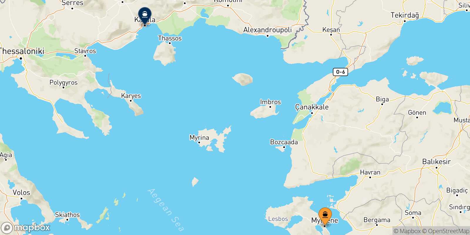 Mapa de la ruta Mytilene (Lesvos) Kavala