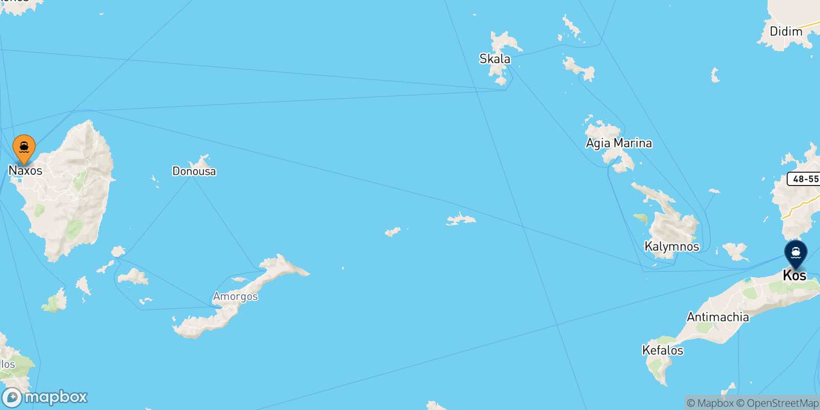 Mapa de la ruta Naxos Kos