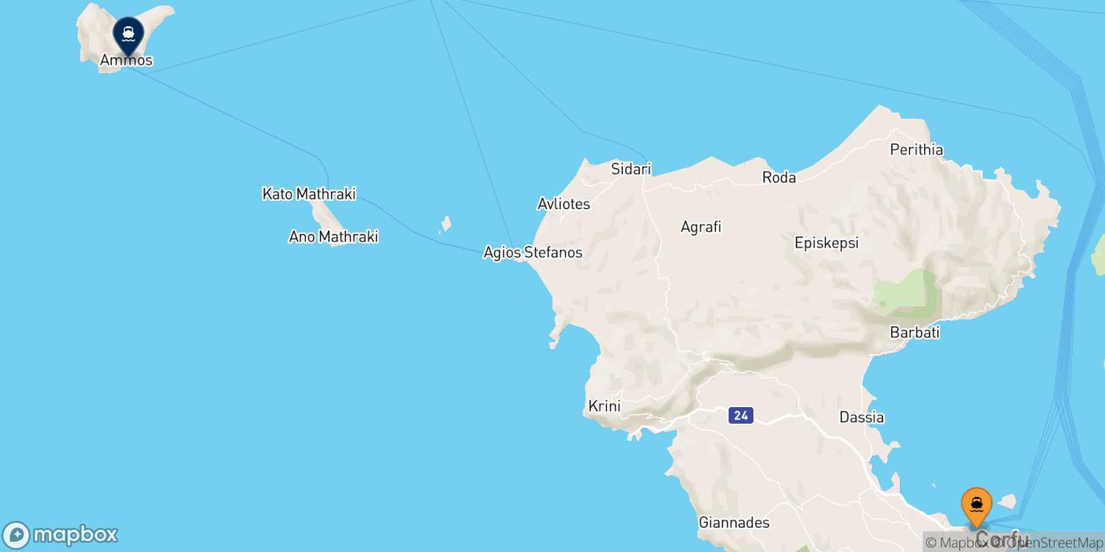 Mapa de la ruta Corfu Ozoni