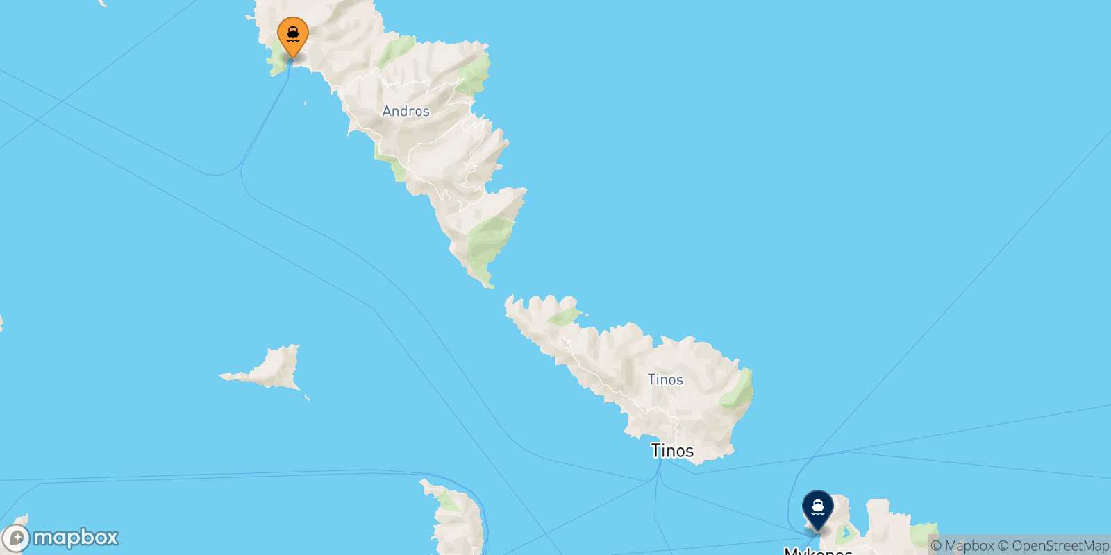 Mapa de la ruta Andros Mykonos