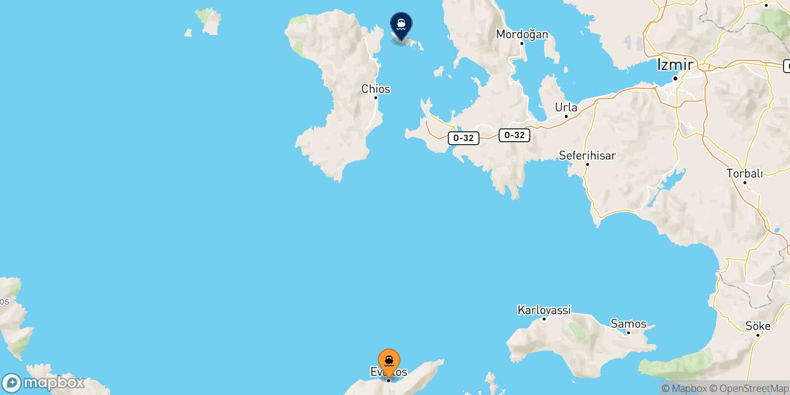 Mapa de la ruta Agios Kirikos (Ikaria) Inousses