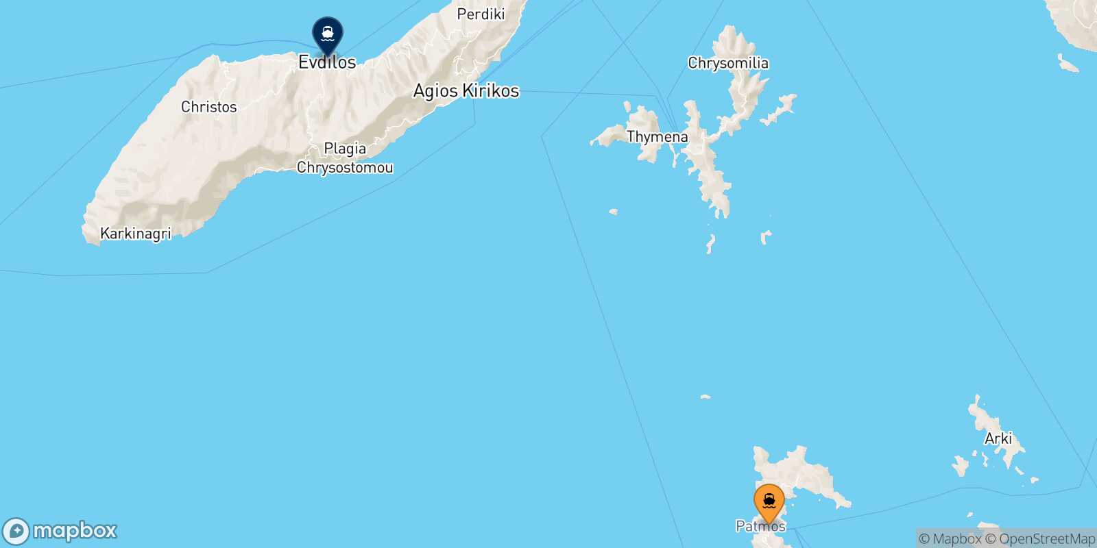 Mapa de la ruta Patmos Agios Kirikos (Ikaria)