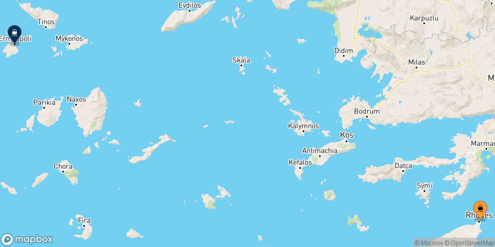 Mapa de la ruta Rodas Syros
