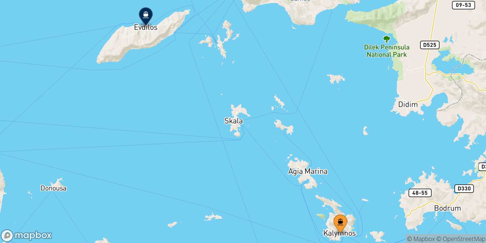 Mapa de la ruta Kalymnos Agios Kirikos (Ikaria)