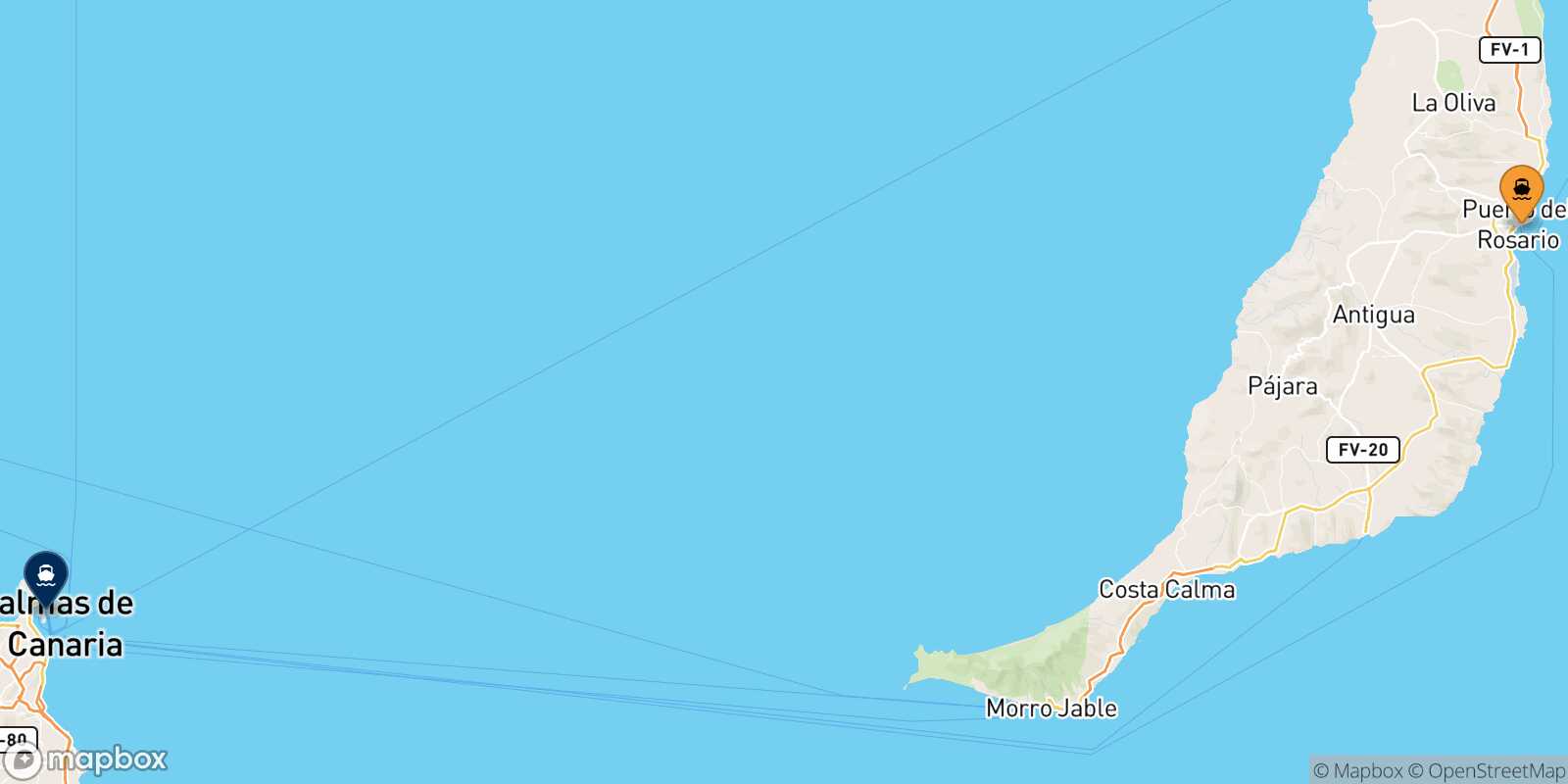 Mapa de la ruta Puerto Del Rosario (Fuerteventura) Las Palmas De Gran Canaria