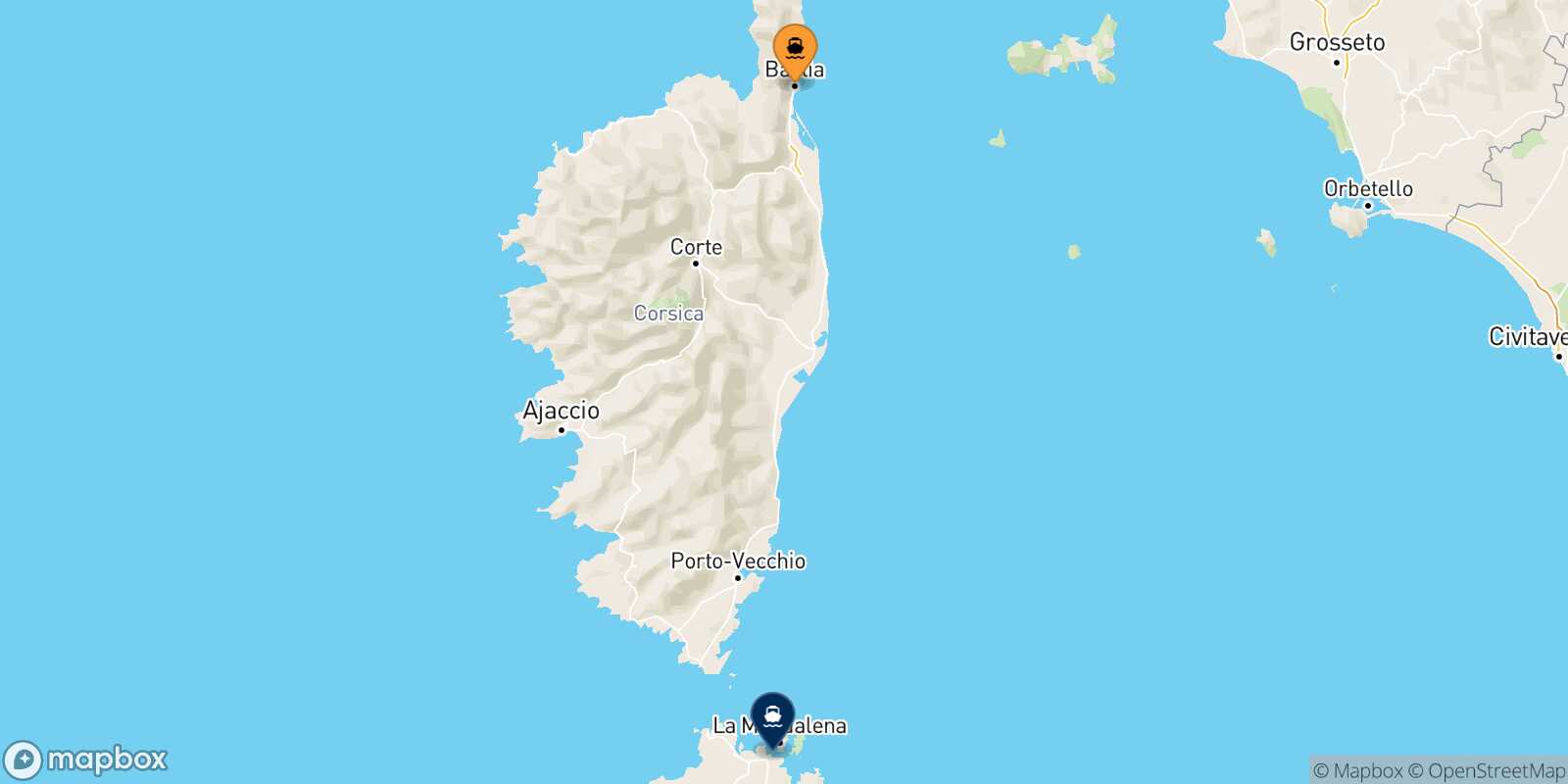 Mapa de la ruta Bastia Golfo Aranci