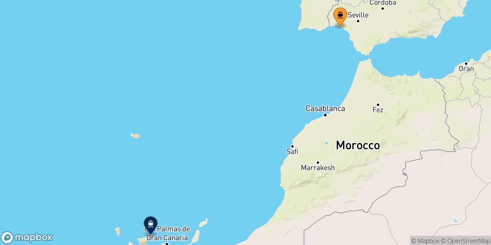 Mapa de la ruta Huelva Santa Cruz De Tenerife