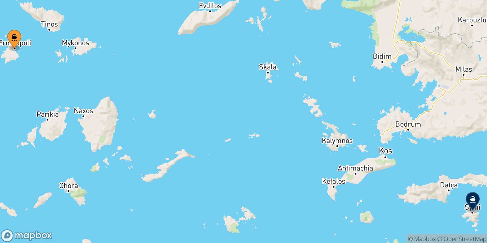 Mapa de la ruta Syros Symi