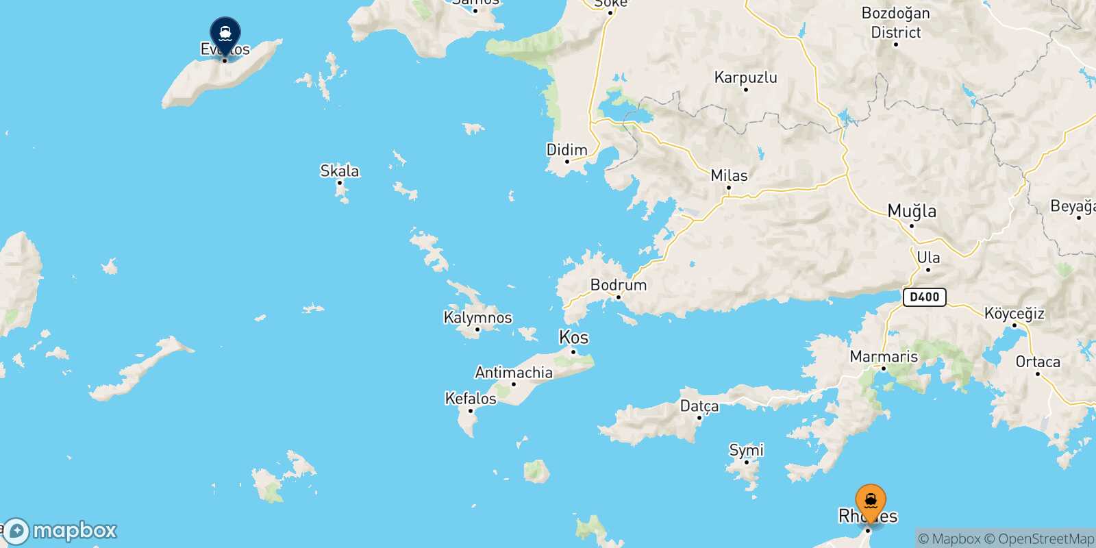 Mapa de la ruta Rodas Evdilos (Ikaria)