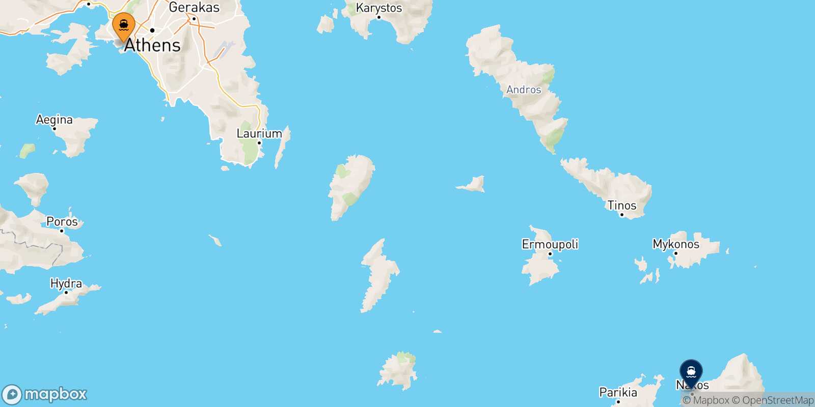 Mapa de la ruta El Pireo Naxos