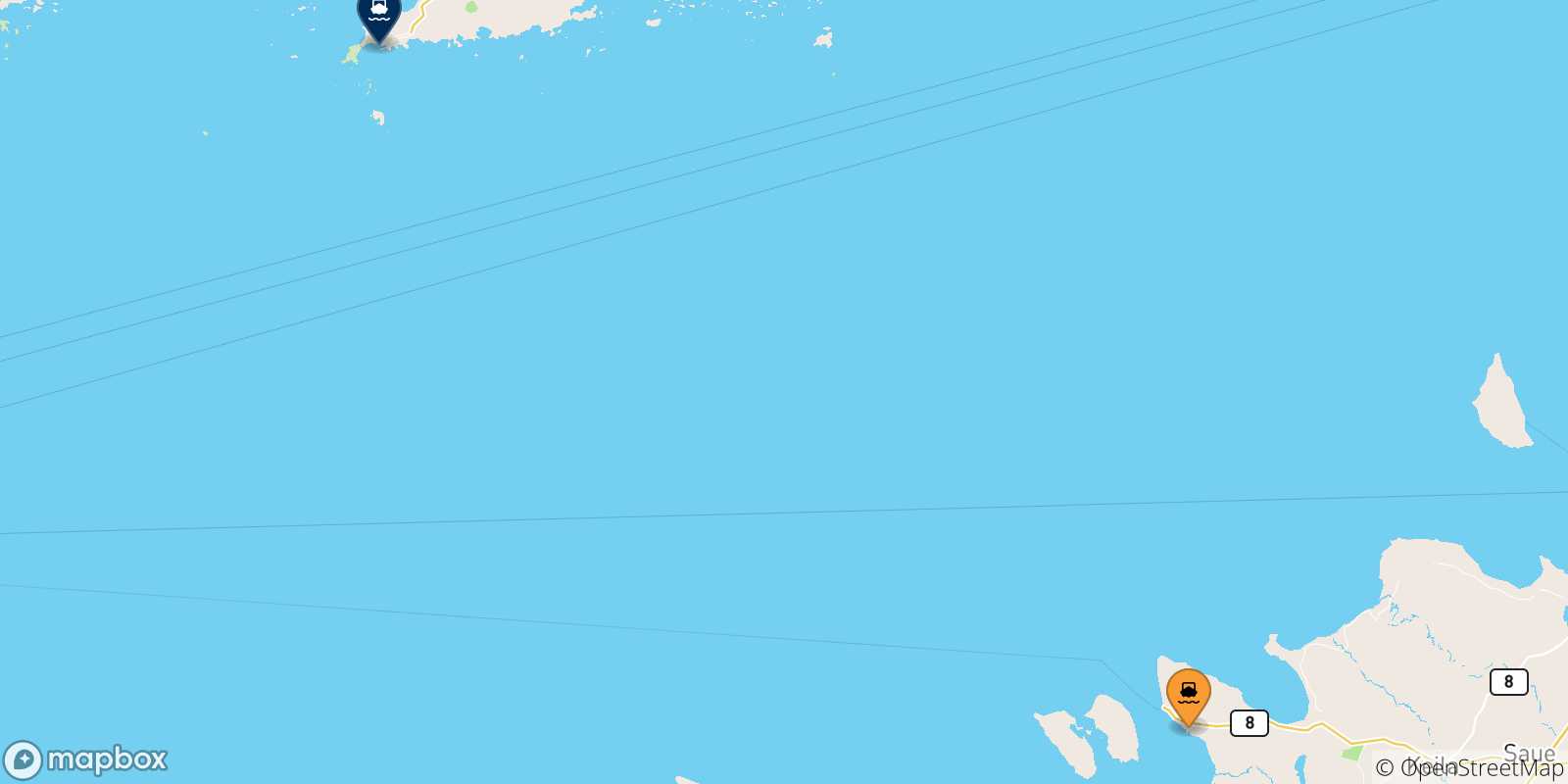 Mapa de las posibles rutas entre Paldiski y  Finlandia