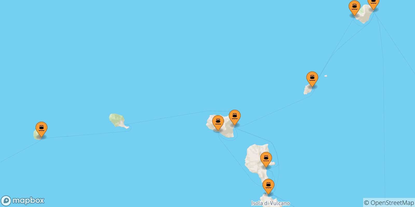 Mapa de las posibles rutas entre Islas Eólicas y  Filicudi