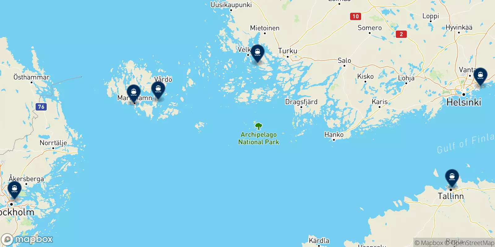 Mapa de los destinos Viking Line