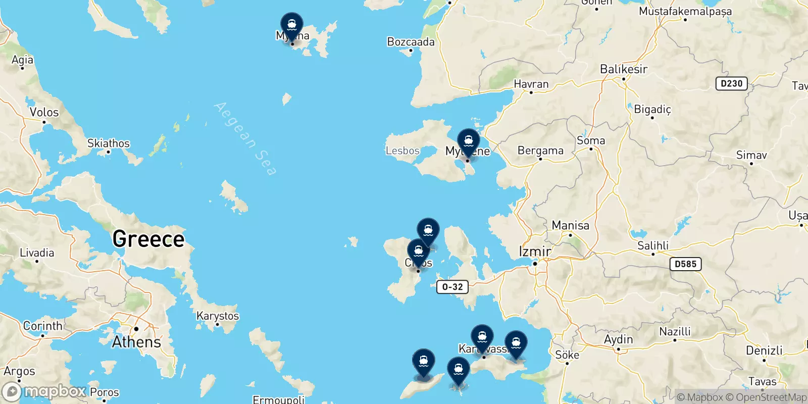 Ferries de Evdilos (Ikaria) a Islas Del Egeo