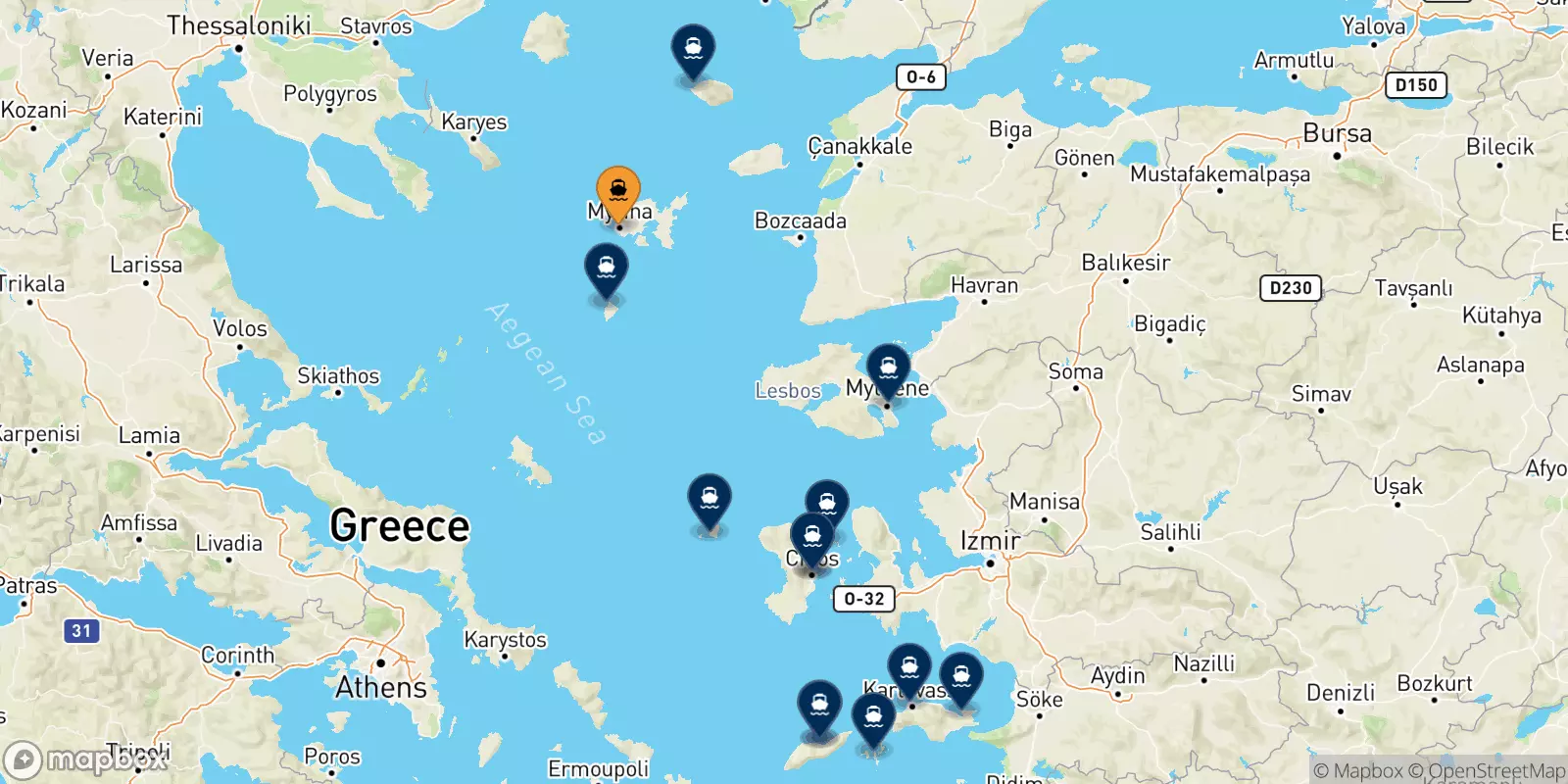 Ferries de Mirina (Limnos) a Islas Del Egeo