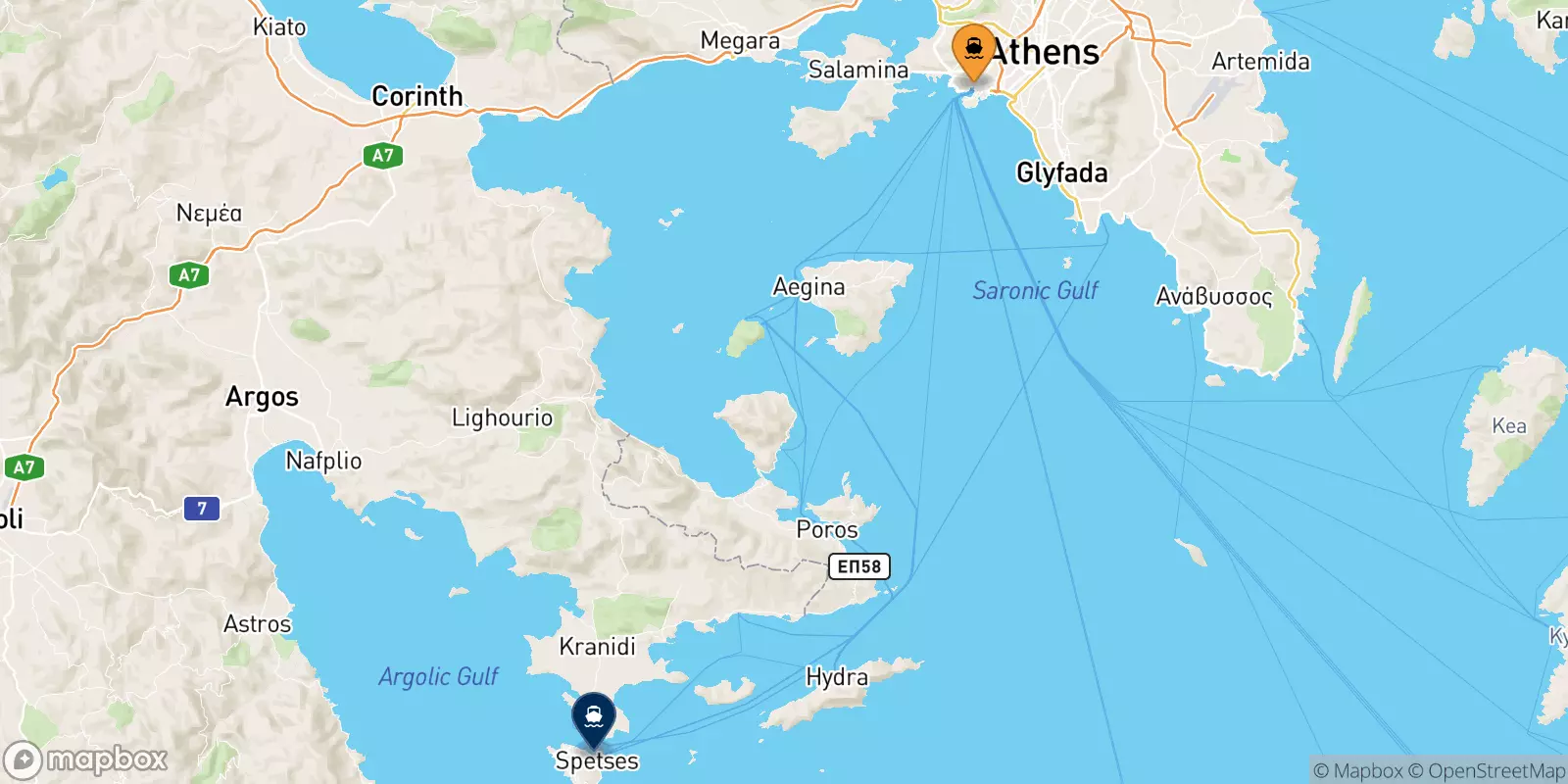 Ferries de El Pireo a Spetses